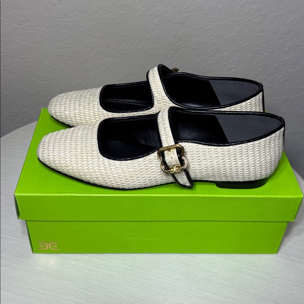 Sam Edelman Michaela Mary Jane Flat - Linen Raffia Ivory Black NIBox Size 8 - Picture 6 of 10